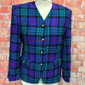 Koret Vintage Bold Bright Wool Blend Plaid‎ Blazer